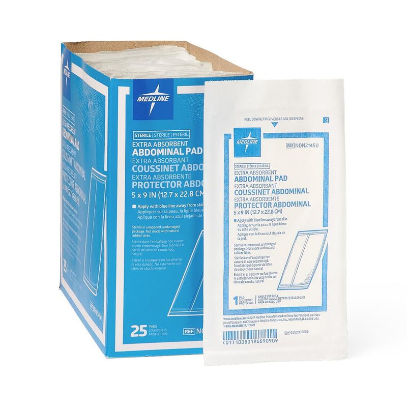 Medline Sterile Abdominal Pads 5 x 9 in Box of 25 