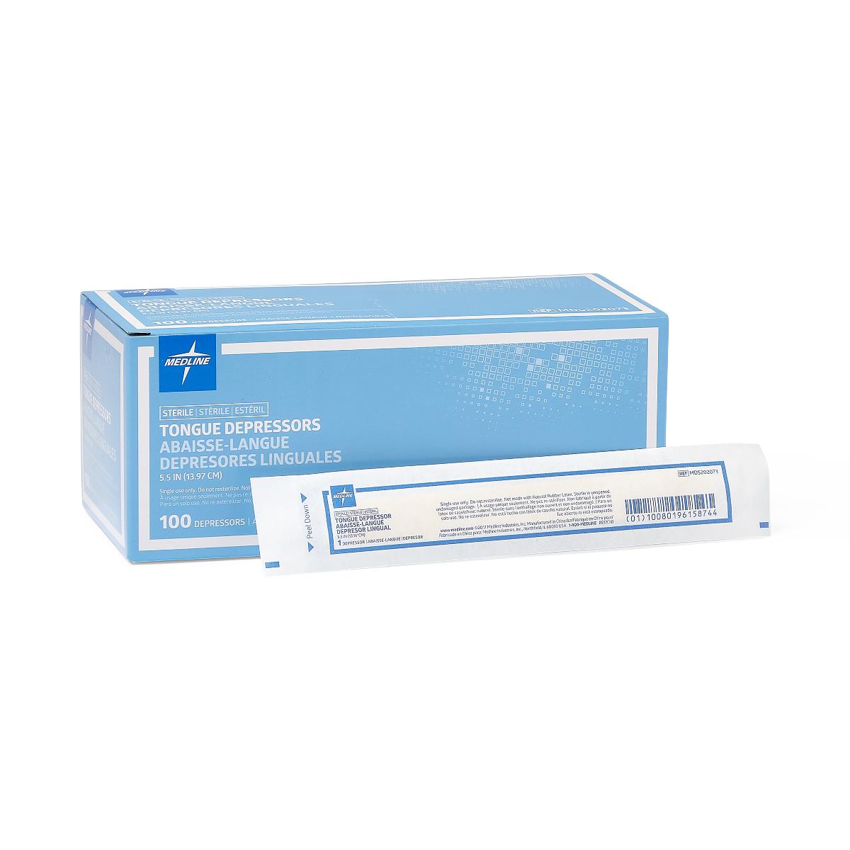 Medline Sterile Tongue Depressors 5.5" Box of 100 
