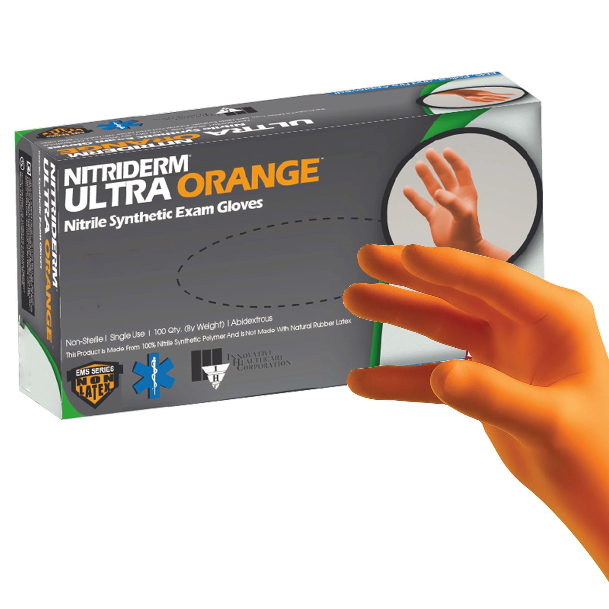 NitriDerm® Ultra Orange™ Nitrile Exam Glove S Box of 100 