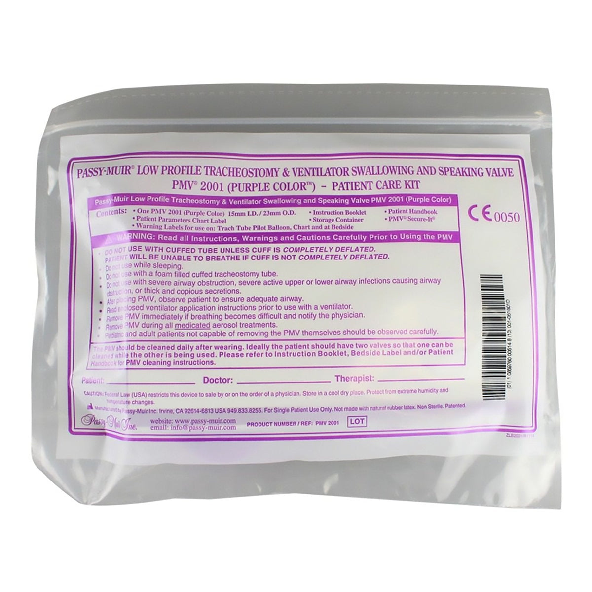 Passy-Muir™ PMV™ Speaking Valve 15mm ID/23mm OD, Purple, Low-Profile 