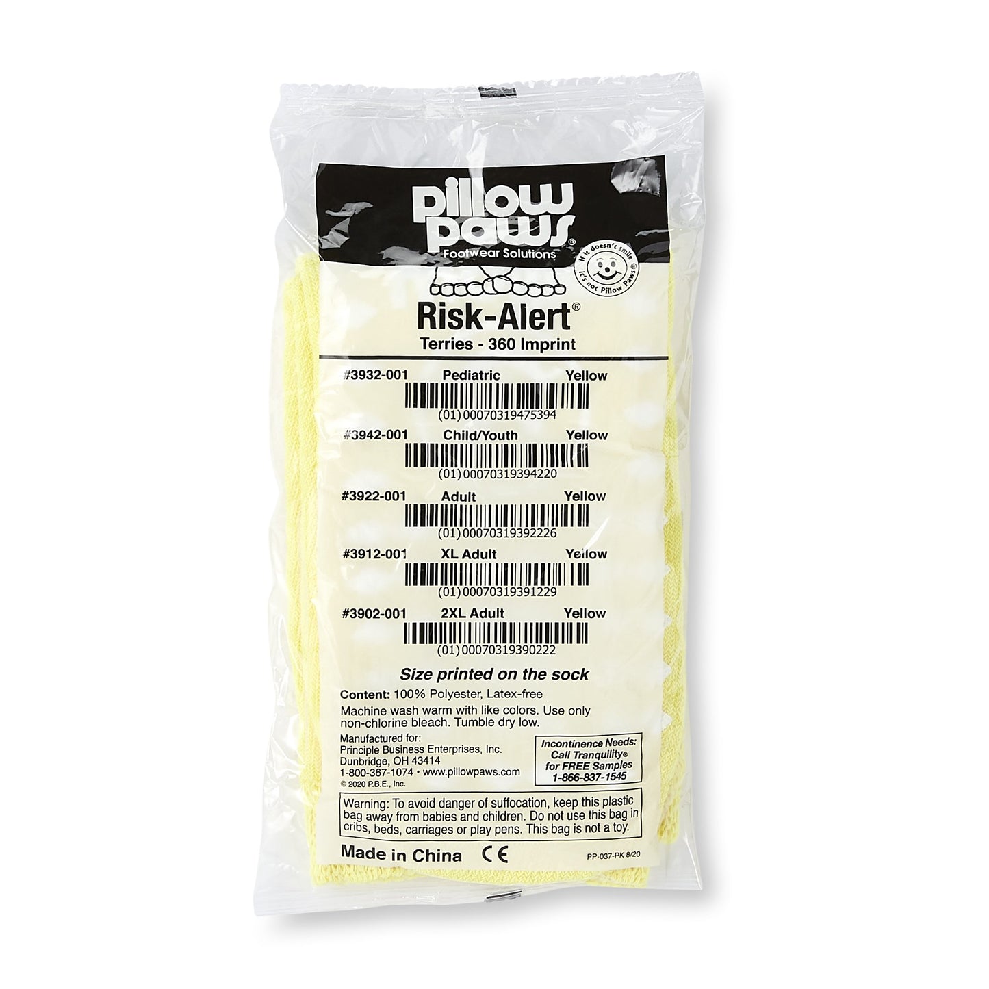 Pillow Paws® Risk Alert® Terries™ Slipper Socks XL Case of 48 