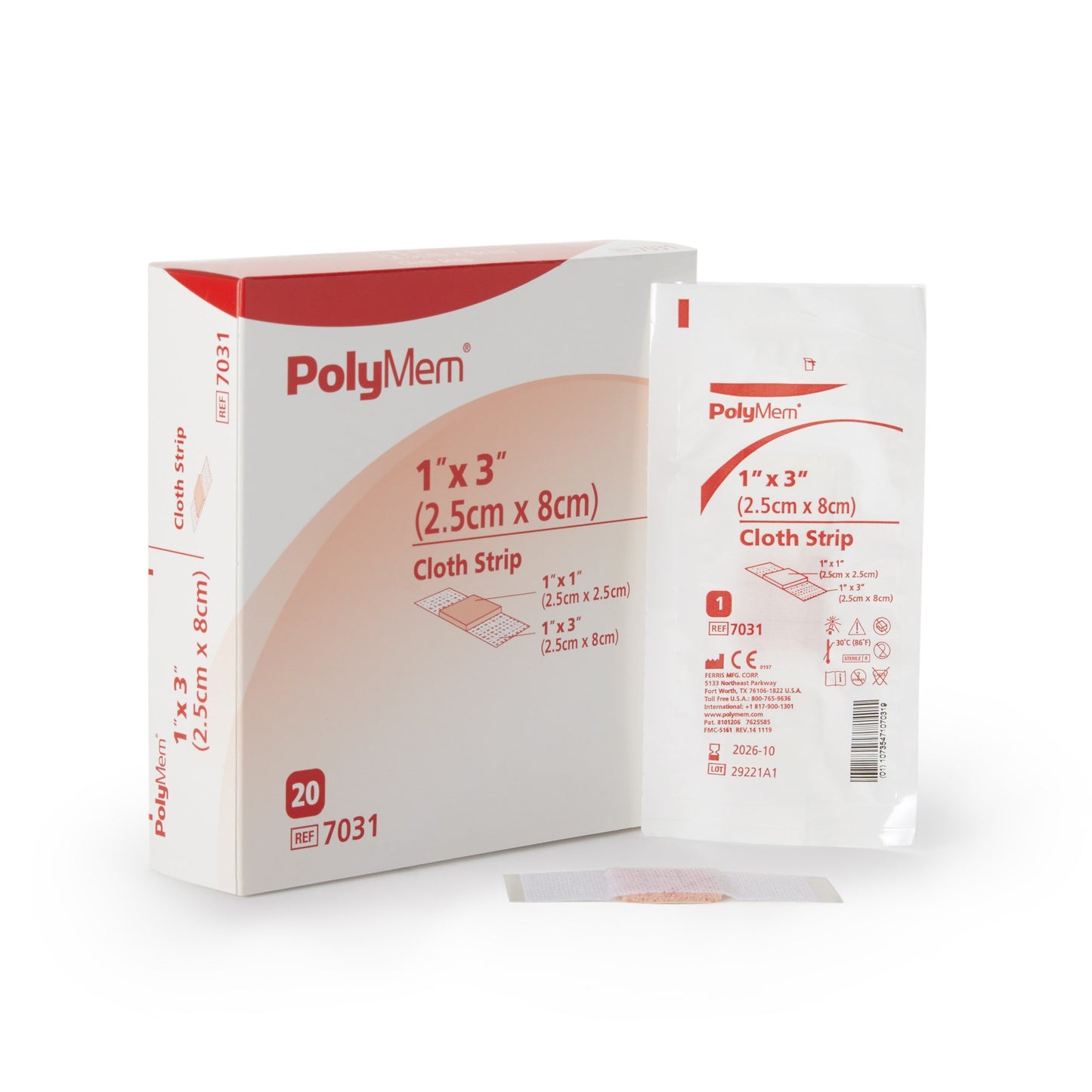 PolyMem® Adhesive Strip Pink / White 1" x 3" 1 Each