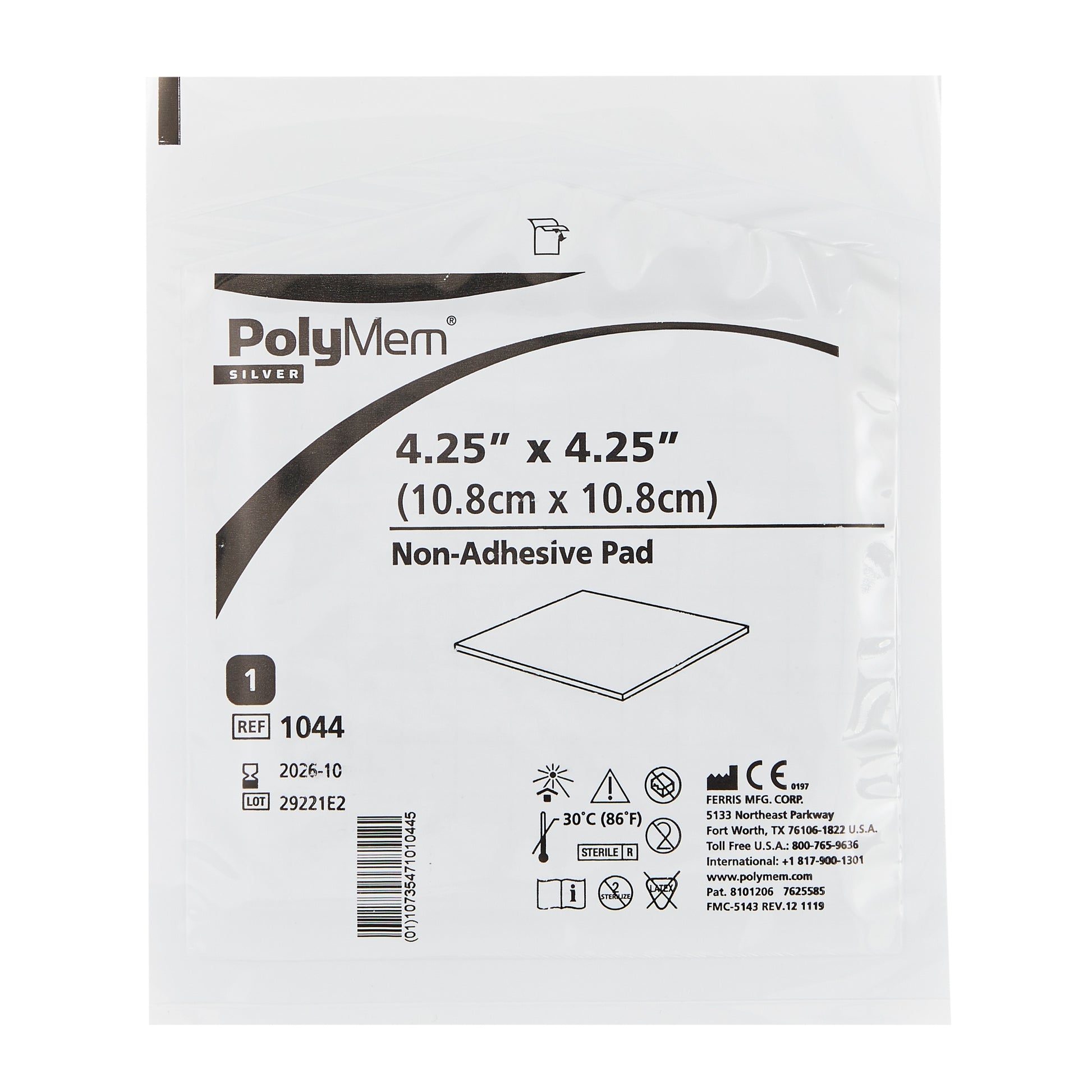 PolyMem® Silver Non-Adhesive Dressing 4.25" X 4.25" 1 Each 