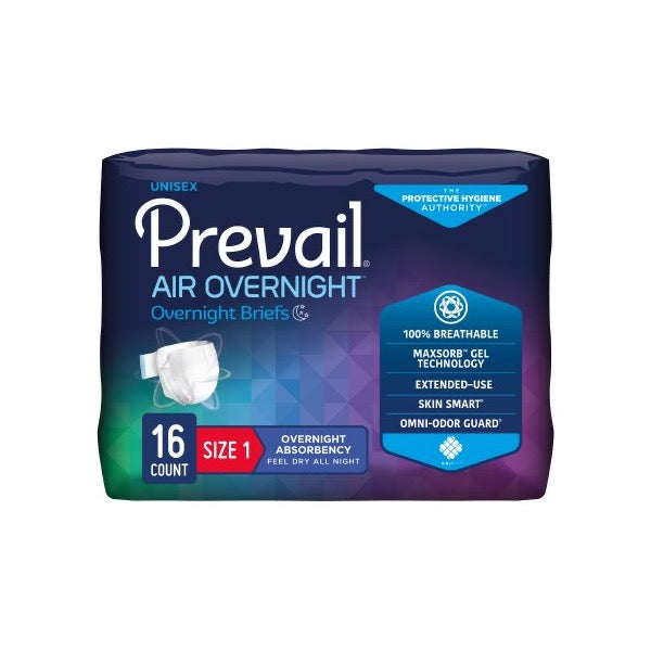 Prevail Air Overnight Briefs Size 1 Bag of 20 