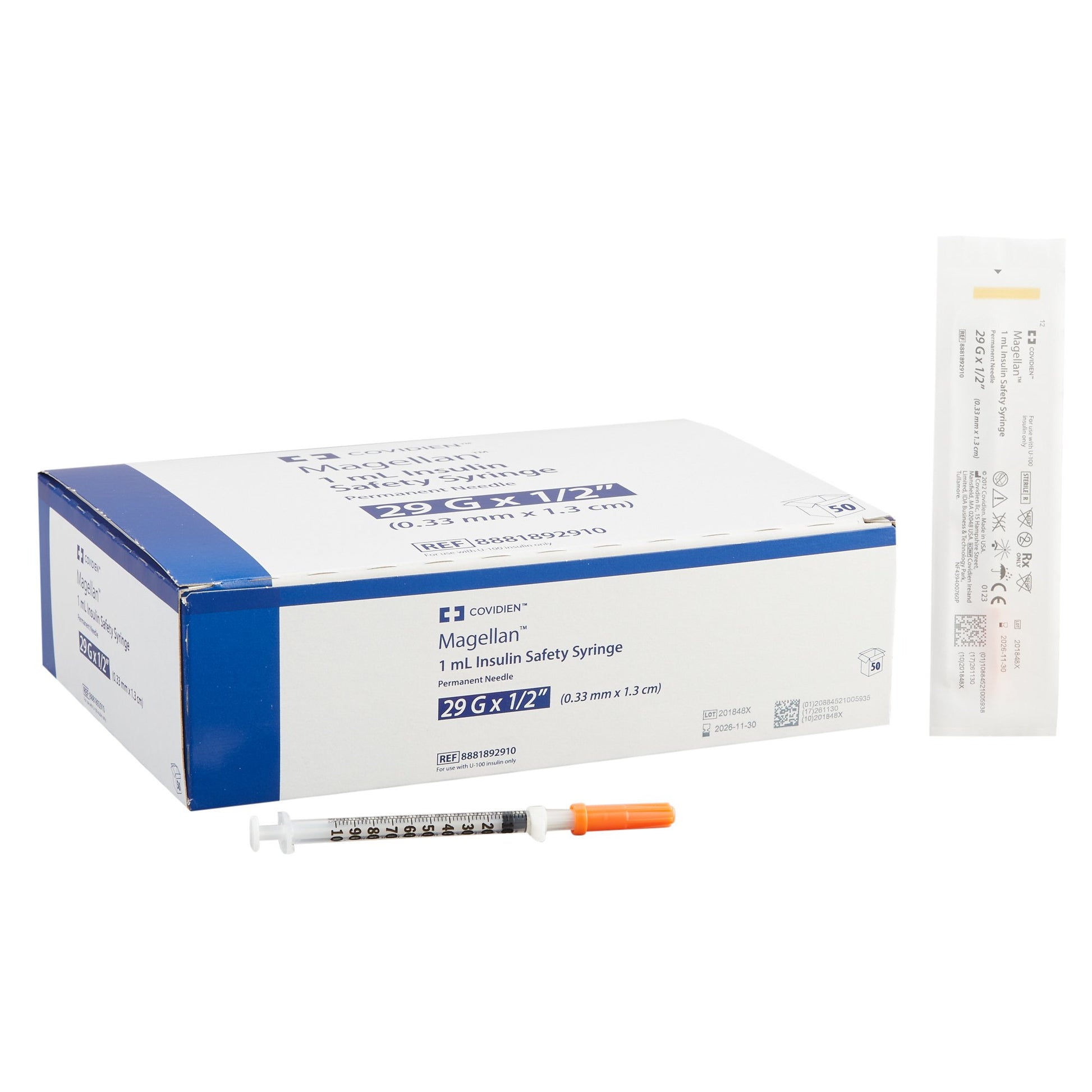 Safety Diabetes Syringe with Needle Magellan™ 29 G 0.3 mL Box of 50
