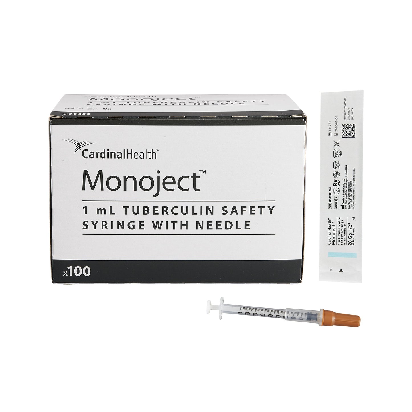 Safety Tuberculin Syringe with Needle Monoject™ 1 mL Safety 25 G Box of 100