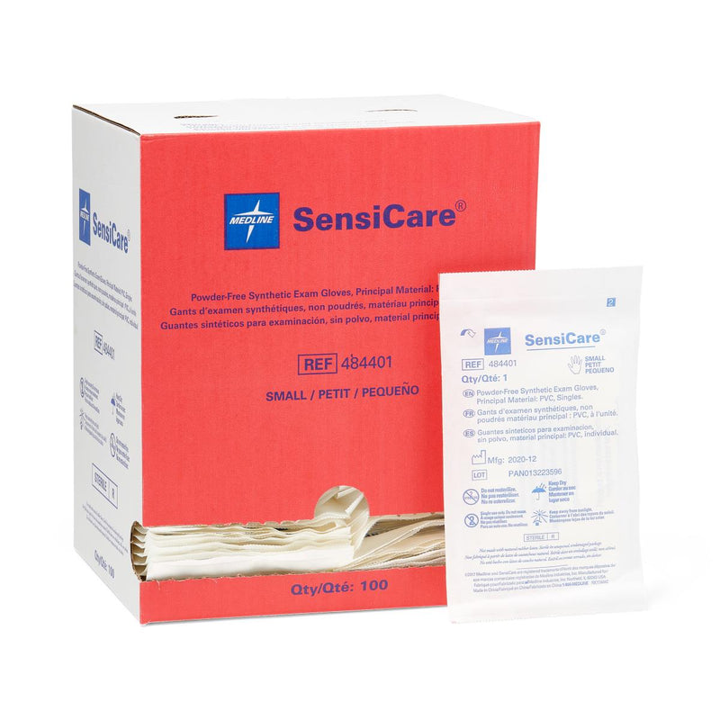 SensiCare PF Sterile Stretch Vinyl Exam Gloves S Box of 100 