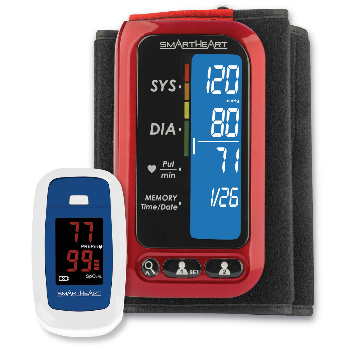 SmartHeart Heart Health Bundle with Blood Pressure Monitor and Pulse Oximeter 