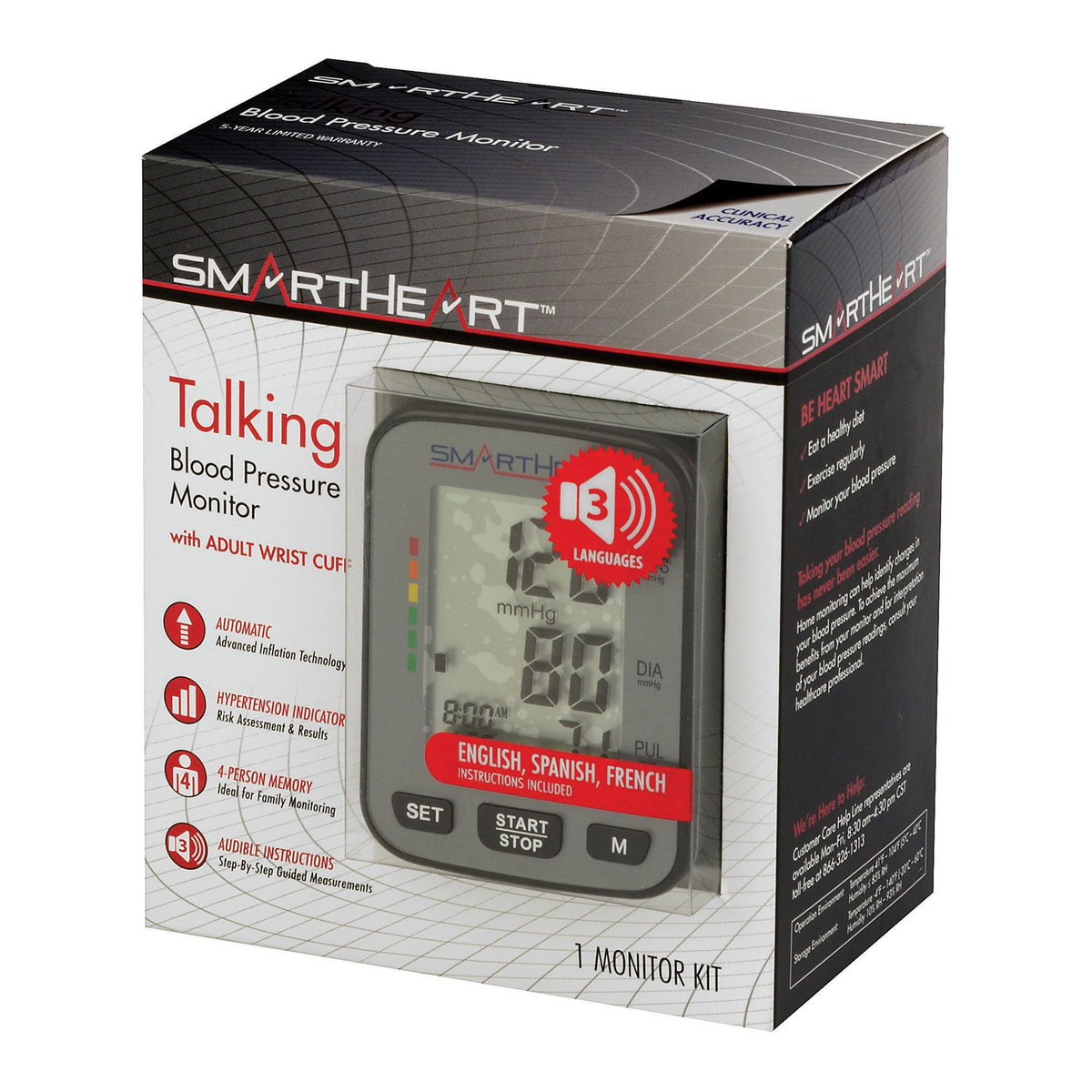 SmartHeart Premium Talking Wrist Blood Pressure Monitor 