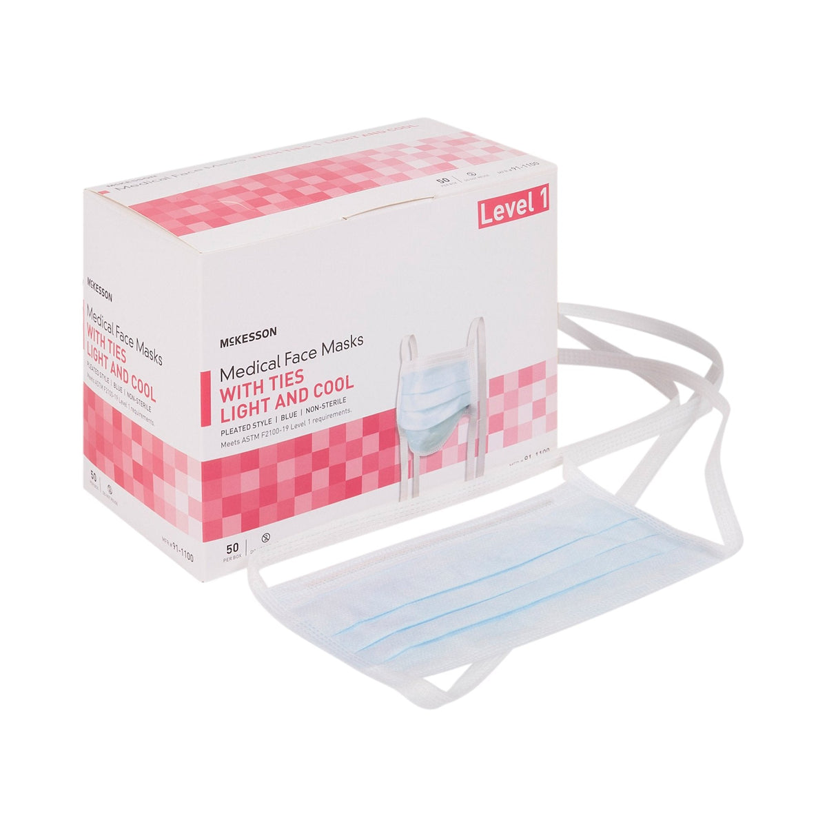 McKesson Medical Face Masks with Ties, Light & Cool, Pleated