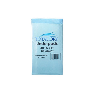 TotalDry Disposable Underpads 30 x 36 Inch Bag of 10 