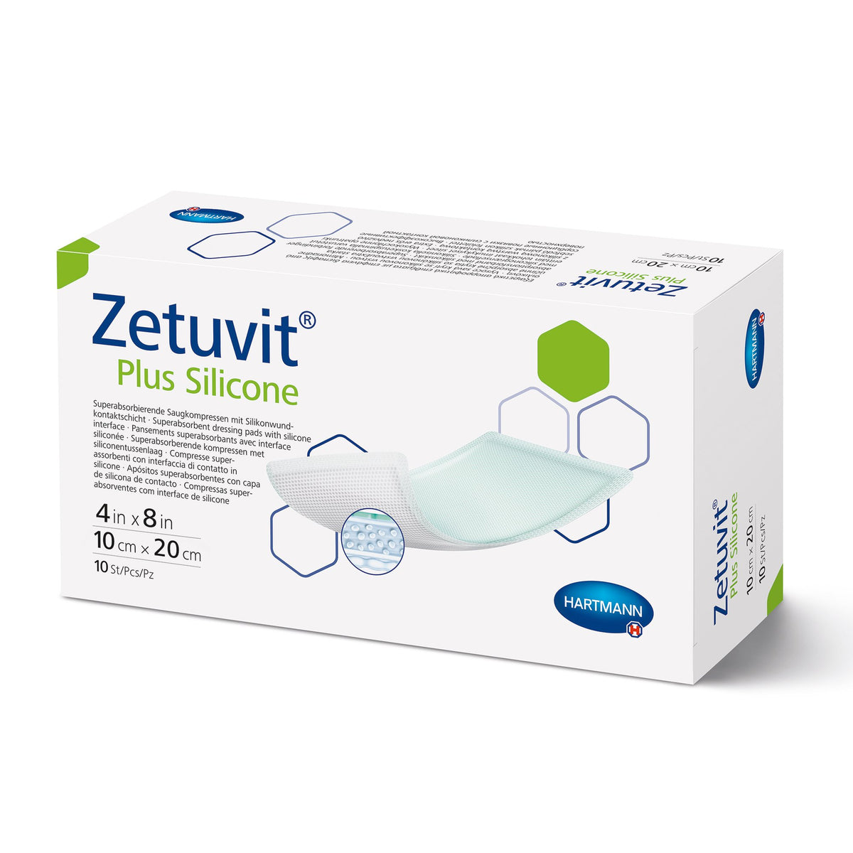Zetuvit® Plus Silicone Super Absorbent Dressing 4" x 8" 1 Each 
