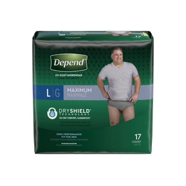 Depend Fit-Flex Protective Underwear For Men: Large, Pack of 17 (47926)