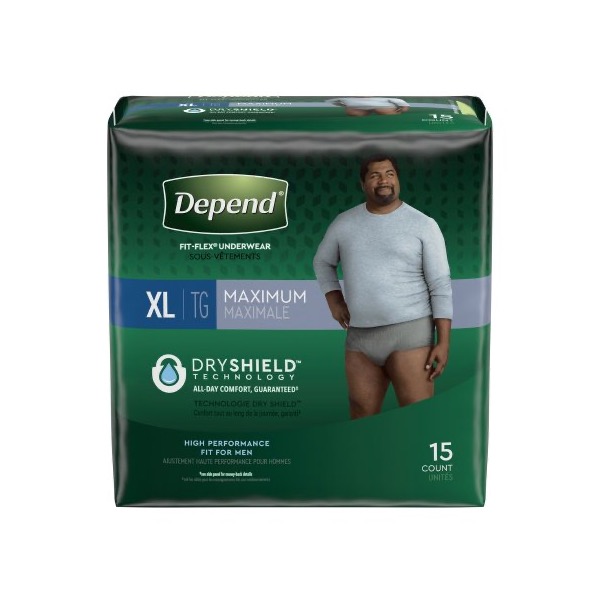 Depend Fit-Flex Protective Underwear For Men: XL, Pack of 15 (47930)