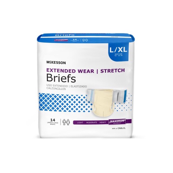 McKesson Extended Wear Stretch Briefs: Large/XL, Bag of 14 (ONBLXL)