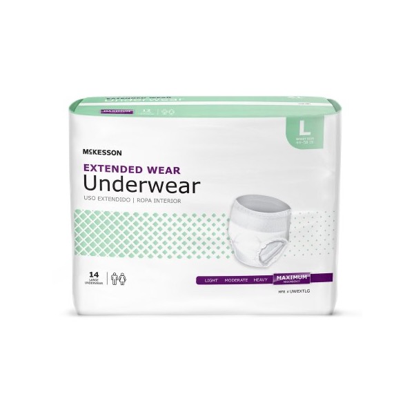 McKesson Extended Wear Underwear: Large, Case of 56 (UWEXTLG)