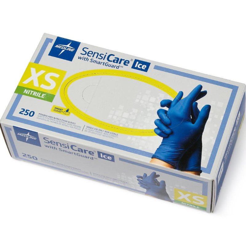 SensiCare Ice Nitrile Exam Gloves: XS, Case of 2500 (MDS6800)