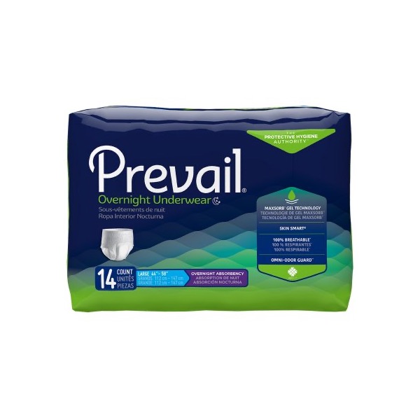 Prevail Overnight Protective Underwear: Large, Pack of 14 (PVX-513)