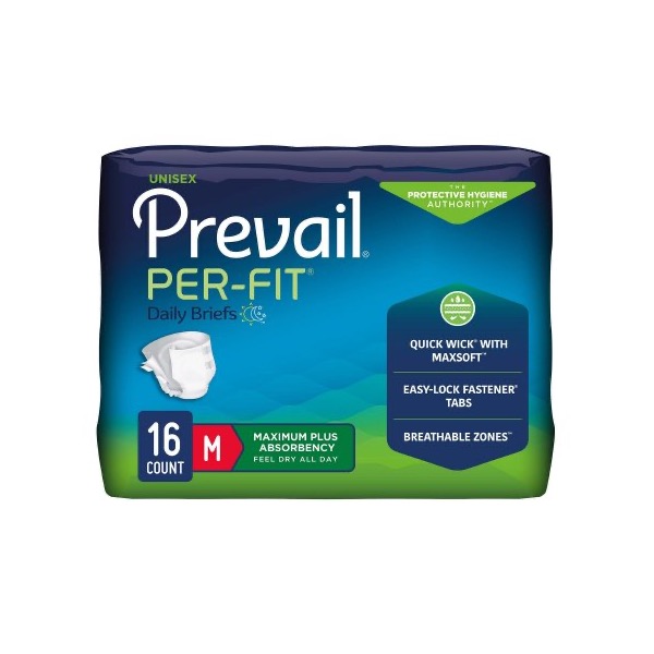 Prevail Per-Fit Daily Unisex Briefs: Medium, Pack of 16 (PF-012/1)