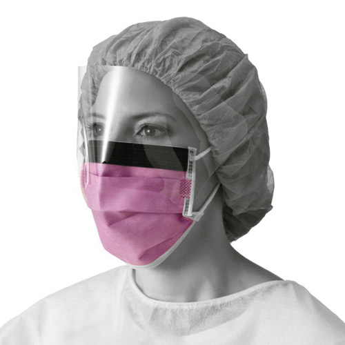 Prohibit Fluid-Resistant Surgical Face Mask with Eyeshield: Ear Loops, Case of 100 (NON27410EL)