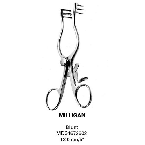 Self Retaining Retractors, Milligan - Blunt, 3 x 3 Prongs, 5", 13 cm: , 1 Each (MDS1872802)