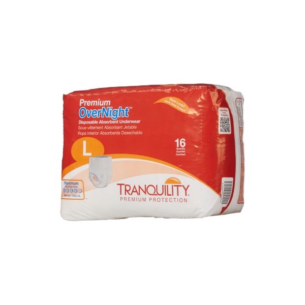 Tranquility Premium OverNight Protective Underwear: Large, Case of 64 (2116)
