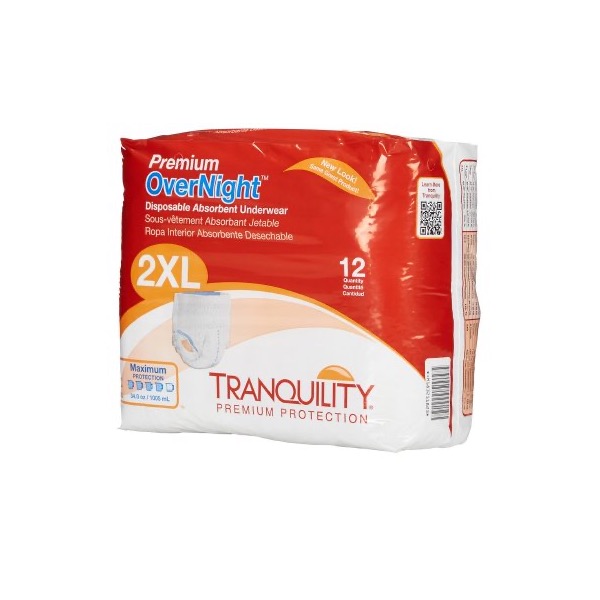 Tranquility Premium OverNight Protective Underwear: 2XL, Bag of 12 (2118)
