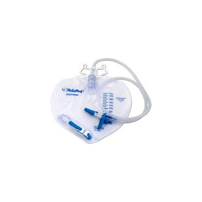 ReliaMed Premium Vented Drainage Bag with Double Hanger Anti-Reflux Valve 2000 mL (Each): , Case of 20 (ND2000H)